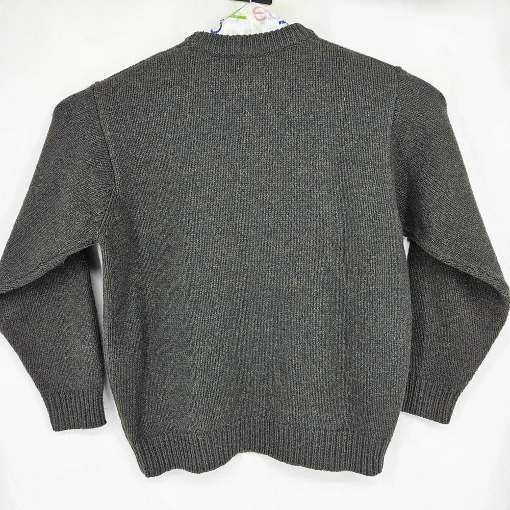 L.L. Bean Sweater Mens XL Green Lambs Wool Crew Neck Long Sleeve Chunky Knit